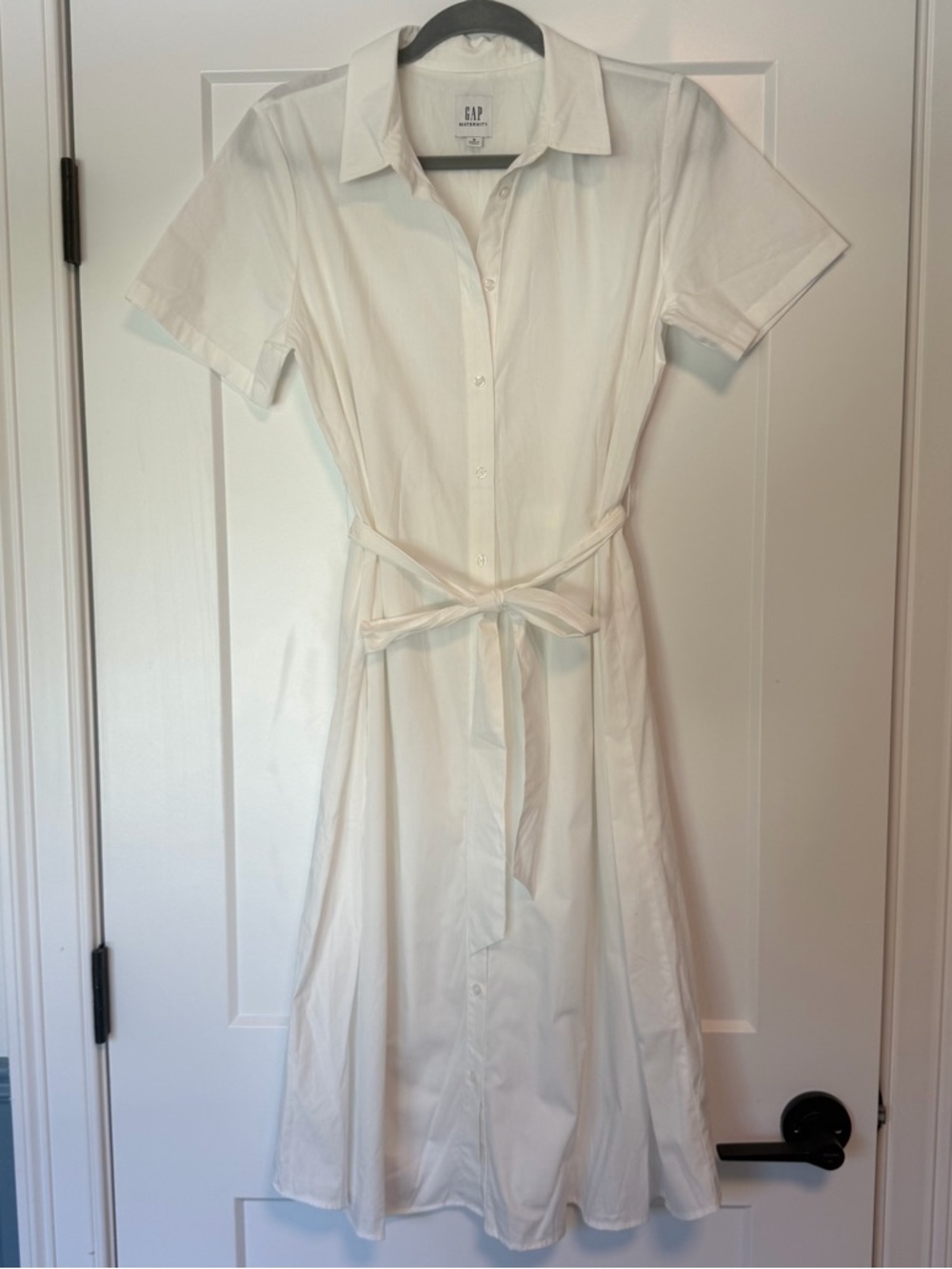 NWOT! GAP Maternity White Short-Sleeve Shirt Midi Dress with Tie